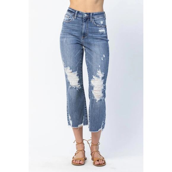 NEW! Plus Size Judy Blue Denim Straight Leg High Waist Distressed Jeans Size 22W - Picture 10 of 10